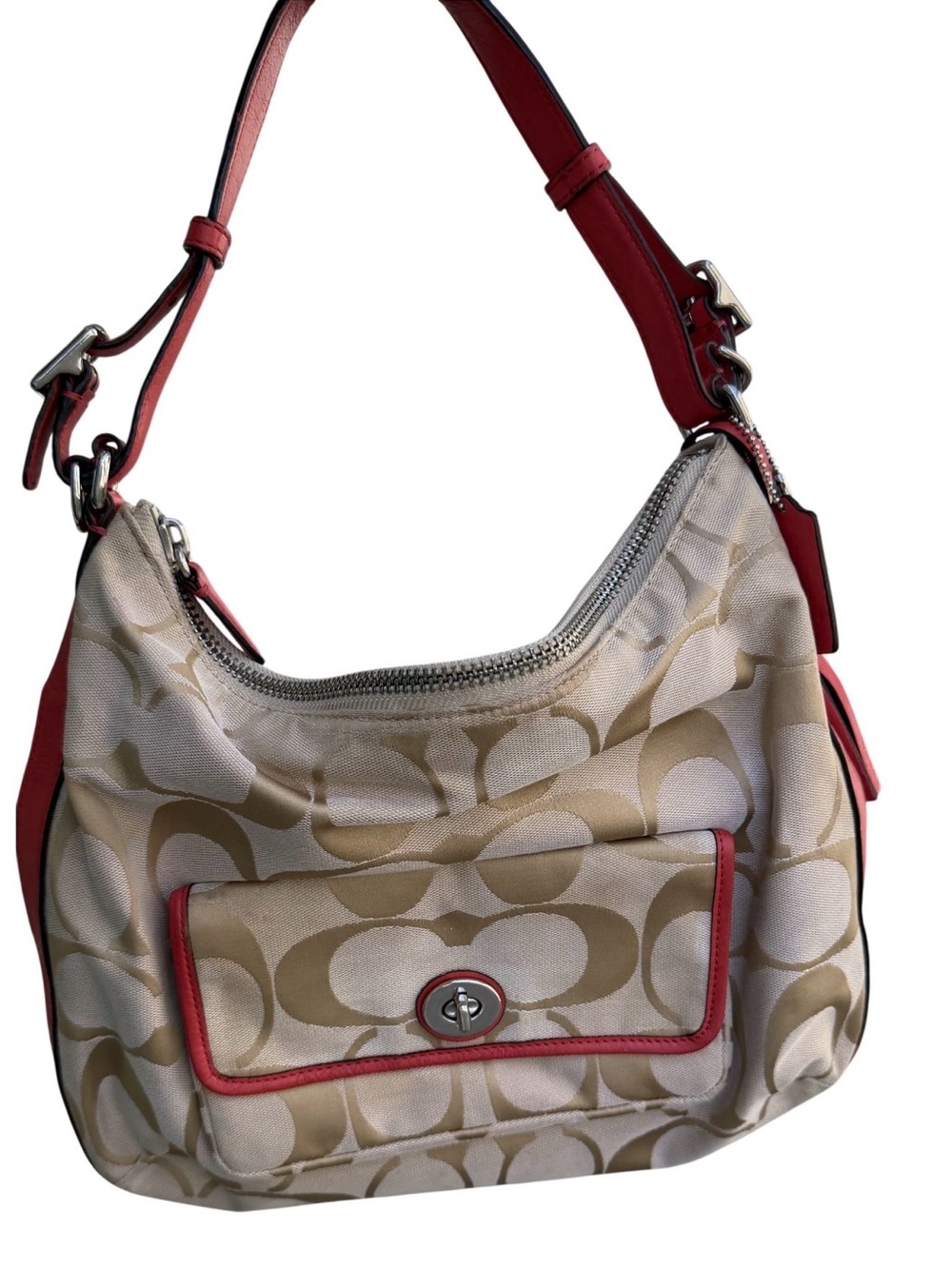 Coach Legacy Signature Courtney Hobo Bag in khaki and coral